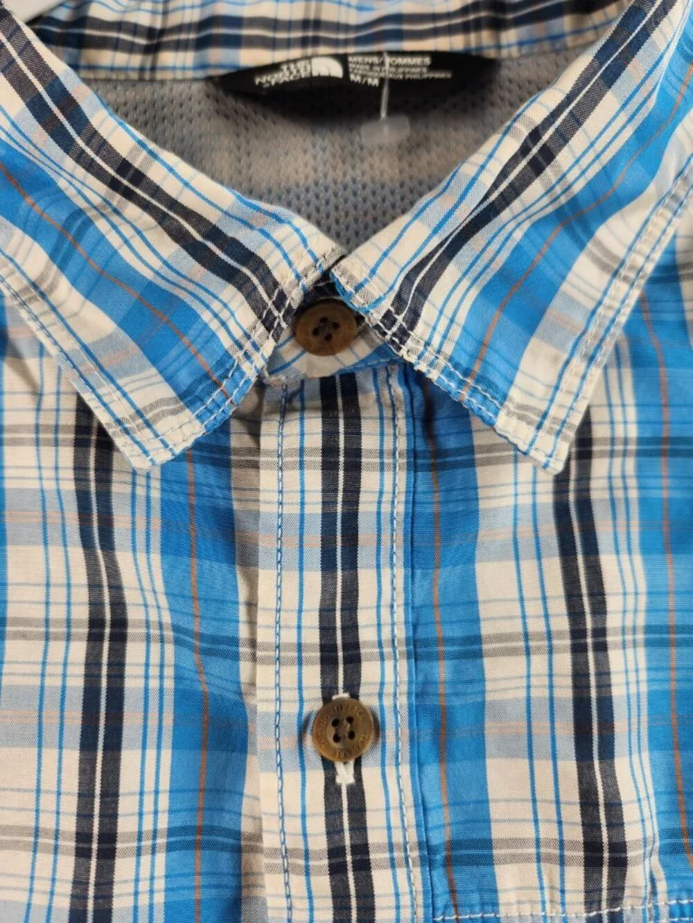 The North Face Short Sleeve Blue Plaid Outdoors Hiking Button Up Shirt Medium